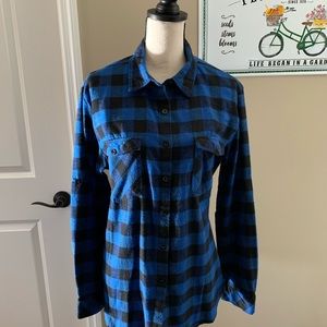 Sz XL soft blue/black button down flannel top